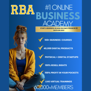 Royale Business Academy cover showing 40,000 digital products, 100+ business courses, and 100% resell rights