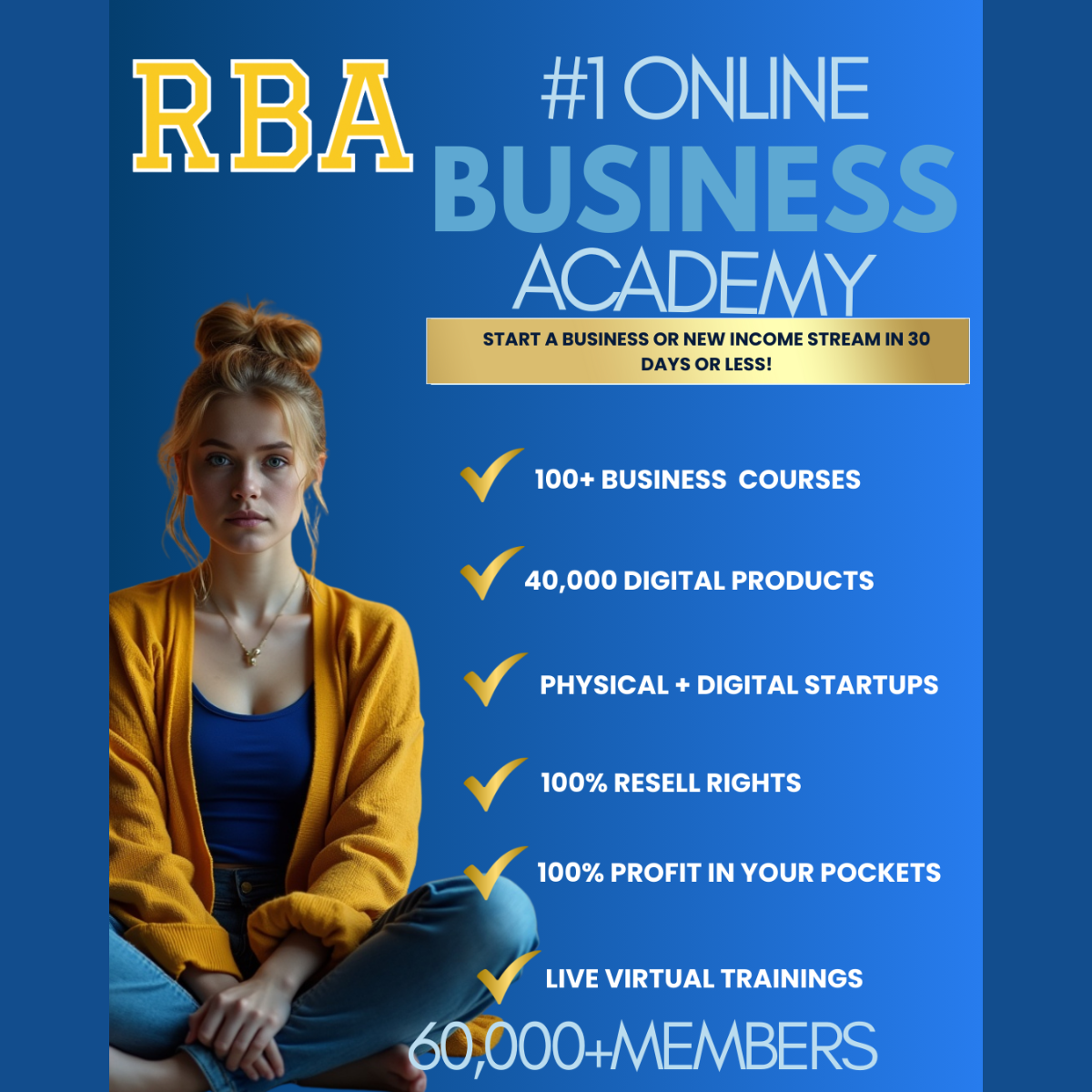 Royale Business Academy cover showing 40,000 digital products, 100+ business courses, and 100% resell rights